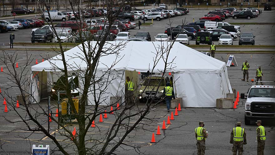 A drive-through Covid testing site at University of Notre Dame