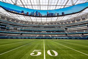 A view of SoFi Stadium from 50-yard line