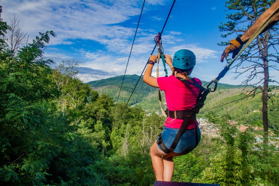 woman ziplining