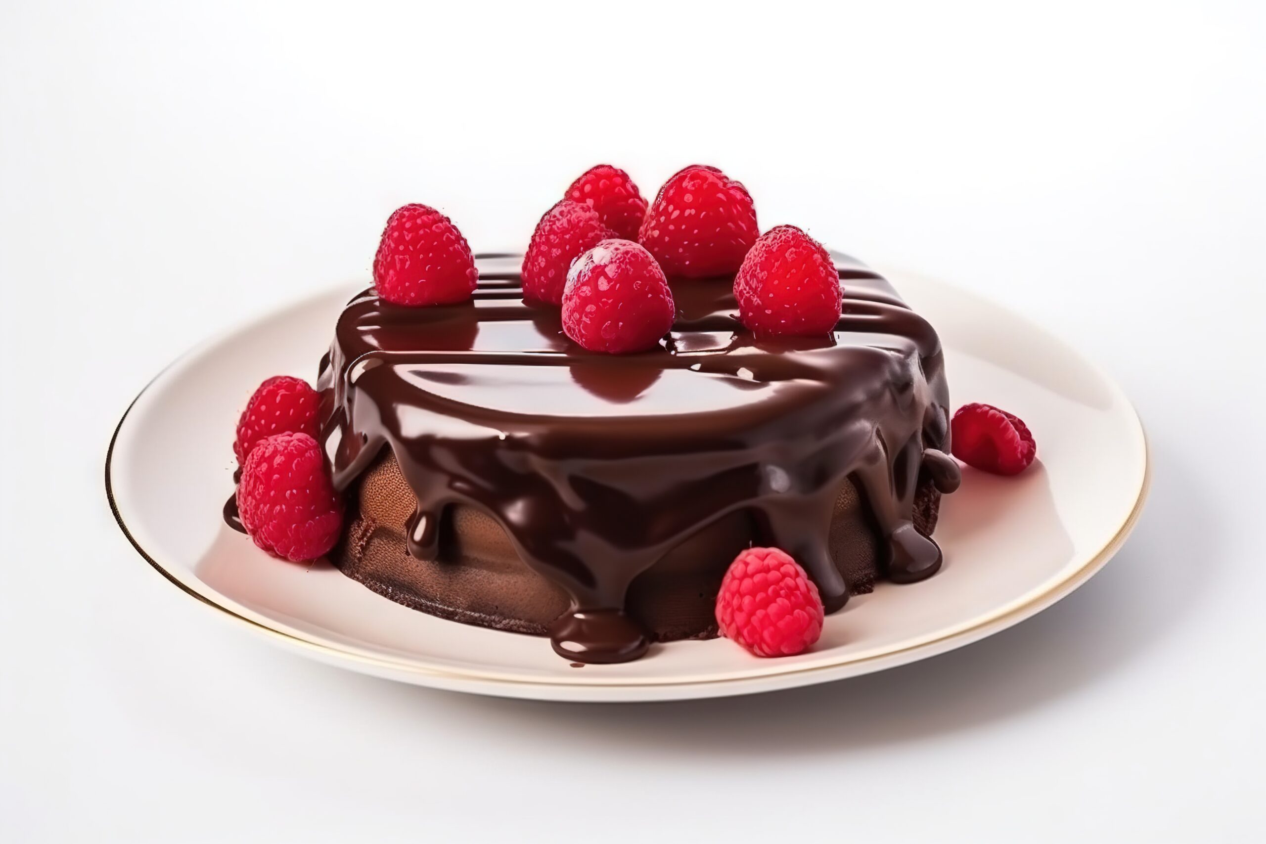 chocolate cake topped with strawberries