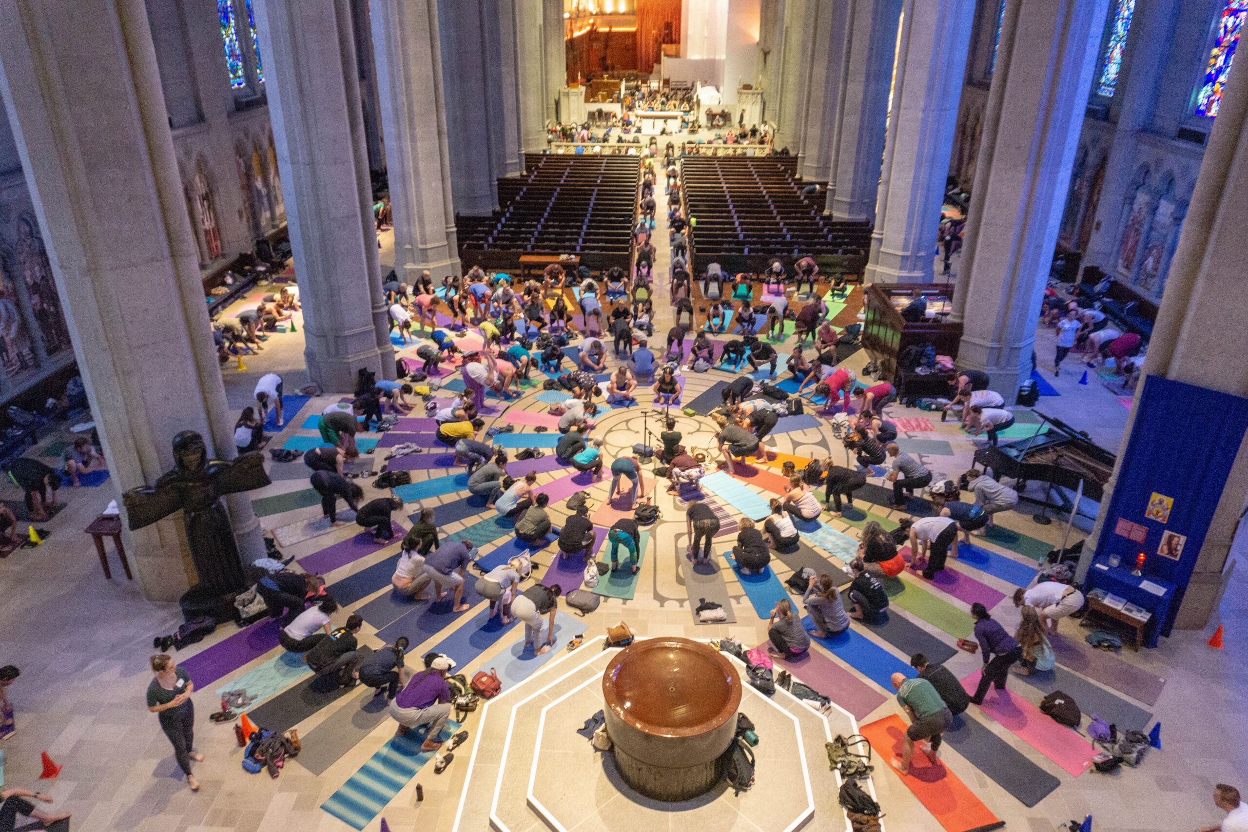 People doing yoga at Grace Cathedral, San Francisco