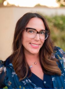 Mandi Graziano in floral blue shirt