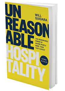 Yellow book titled "Unreasonable Hosptiality"