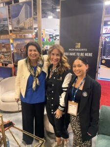 JT Long, Stephanie Glanzer and Joanna Tamgos at MGM Resorts booth at IMEX