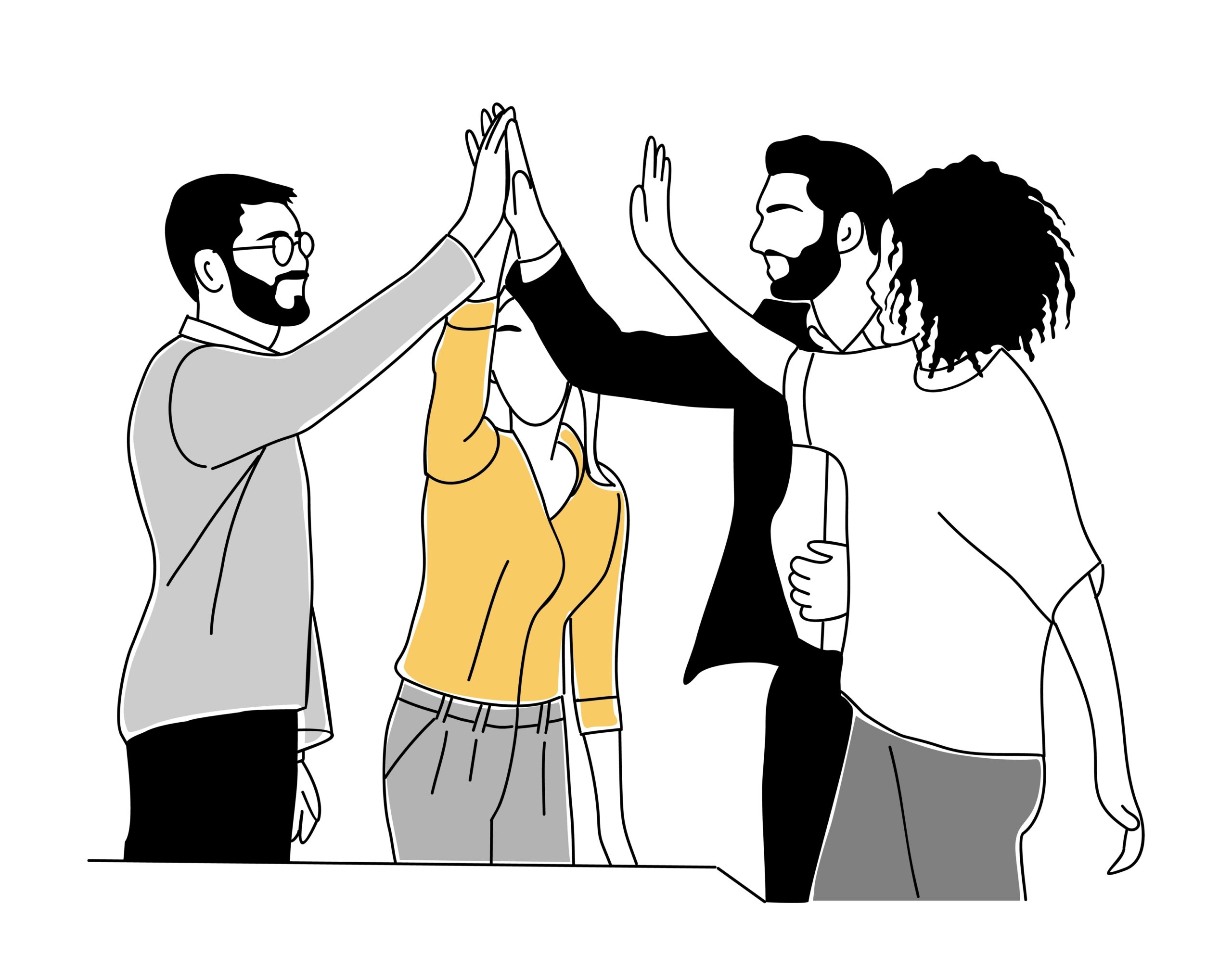 illustration of four colleagues high fiving