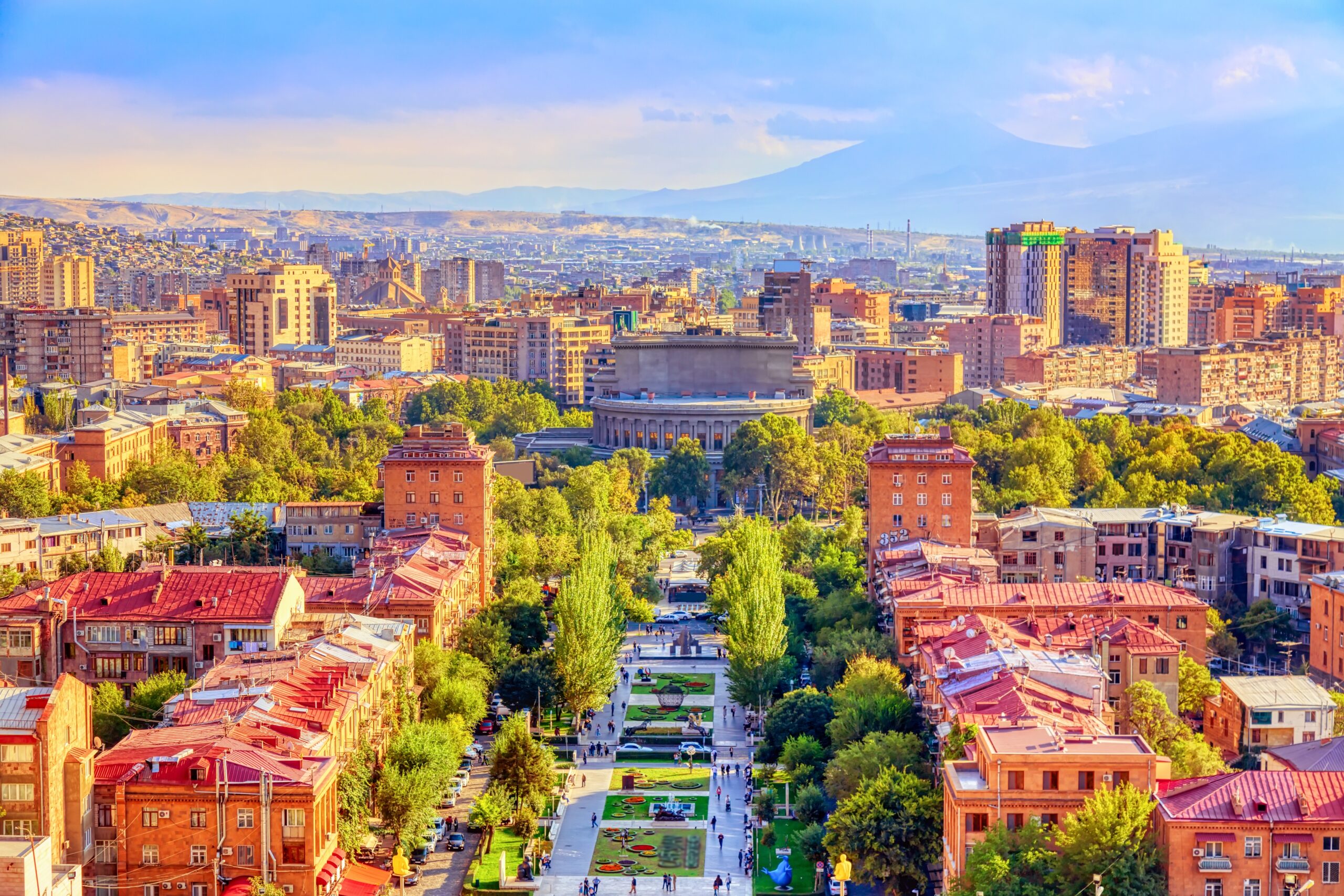 view of colorful skyline in Yerevan, Armenia